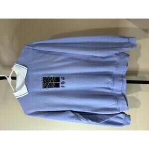 Women's Light Blue Sweatshirt with White Collar and Tree Design top Stitch Med